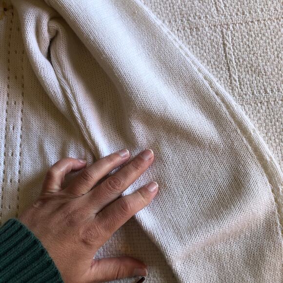 VTG 80s Floral Embroidered Knit Sweater XS Cream Cottagecore Romantic Coquette - Picture 7 of 10